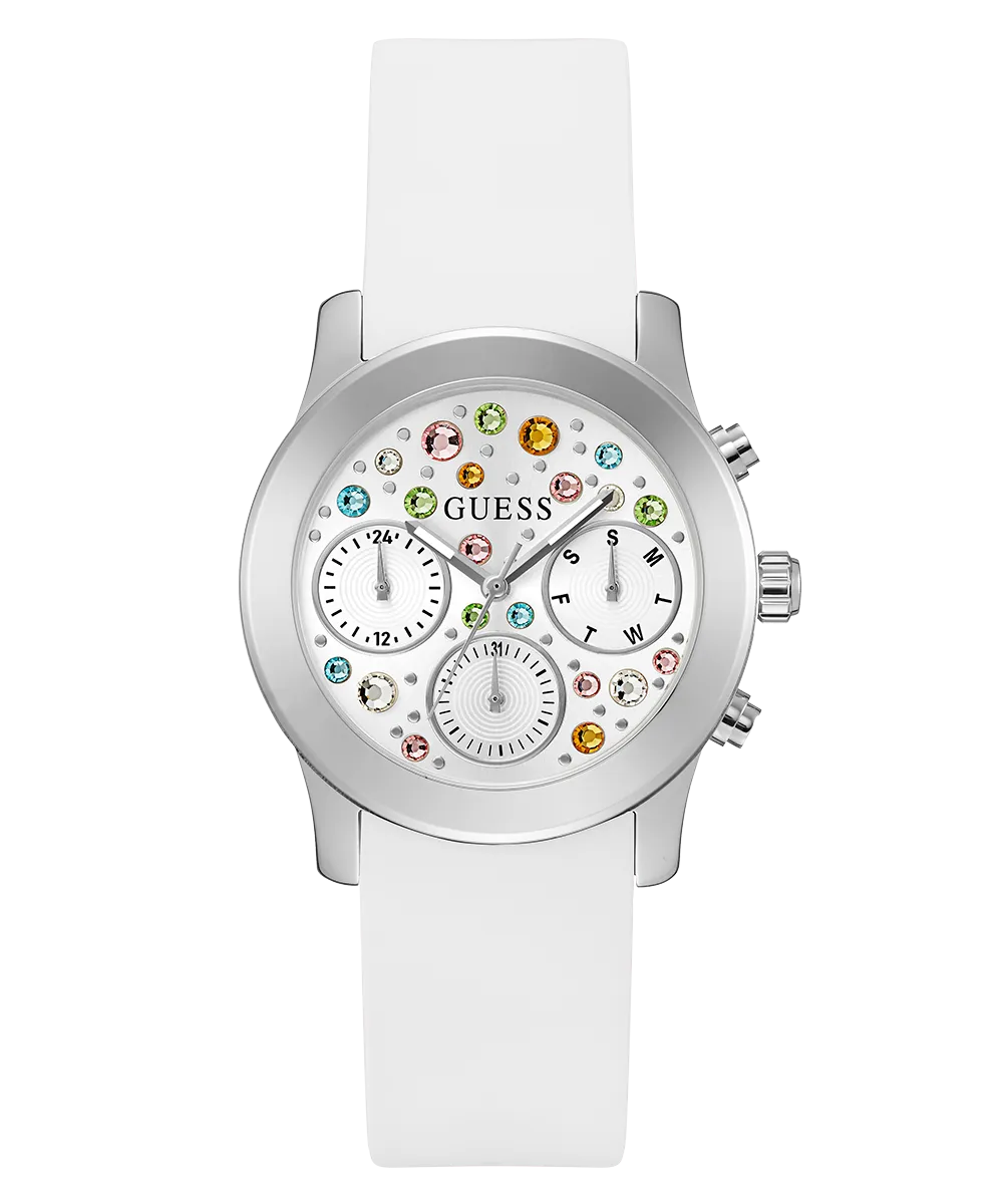 GUESS Ladies White Silver Tone Multi-function Watch