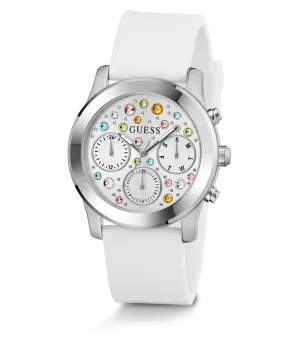 GUESS Ladies White Silver Tone Multi-function Watch