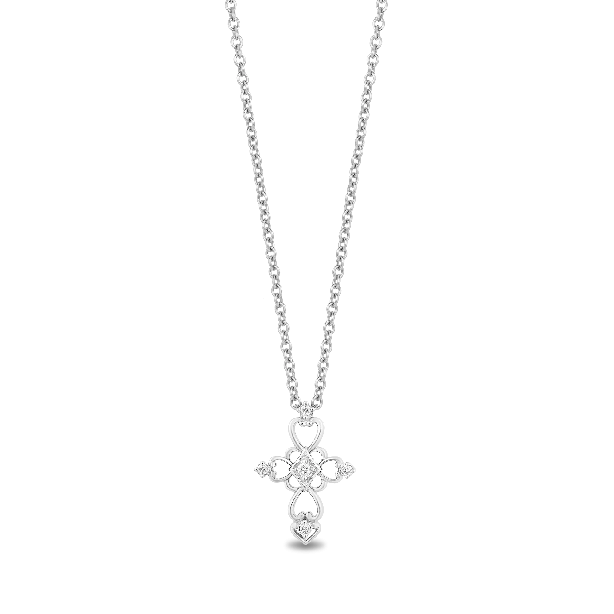 Hallmark Fine Jewelry Baroque Lace Cross Pendant in Sterling Silver with Diamonds