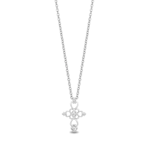 Hallmark Fine Jewelry Baroque Lace Cross Pendant in Sterling Silver with Diamonds