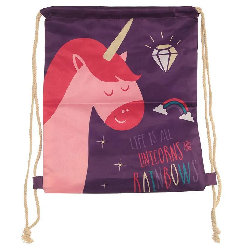 Handy Cotton Drawstring PE Gym School Bag - Unicorn