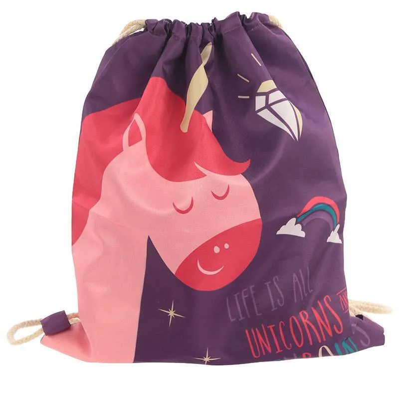 Handy Cotton Drawstring PE Gym School Bag - Unicorn