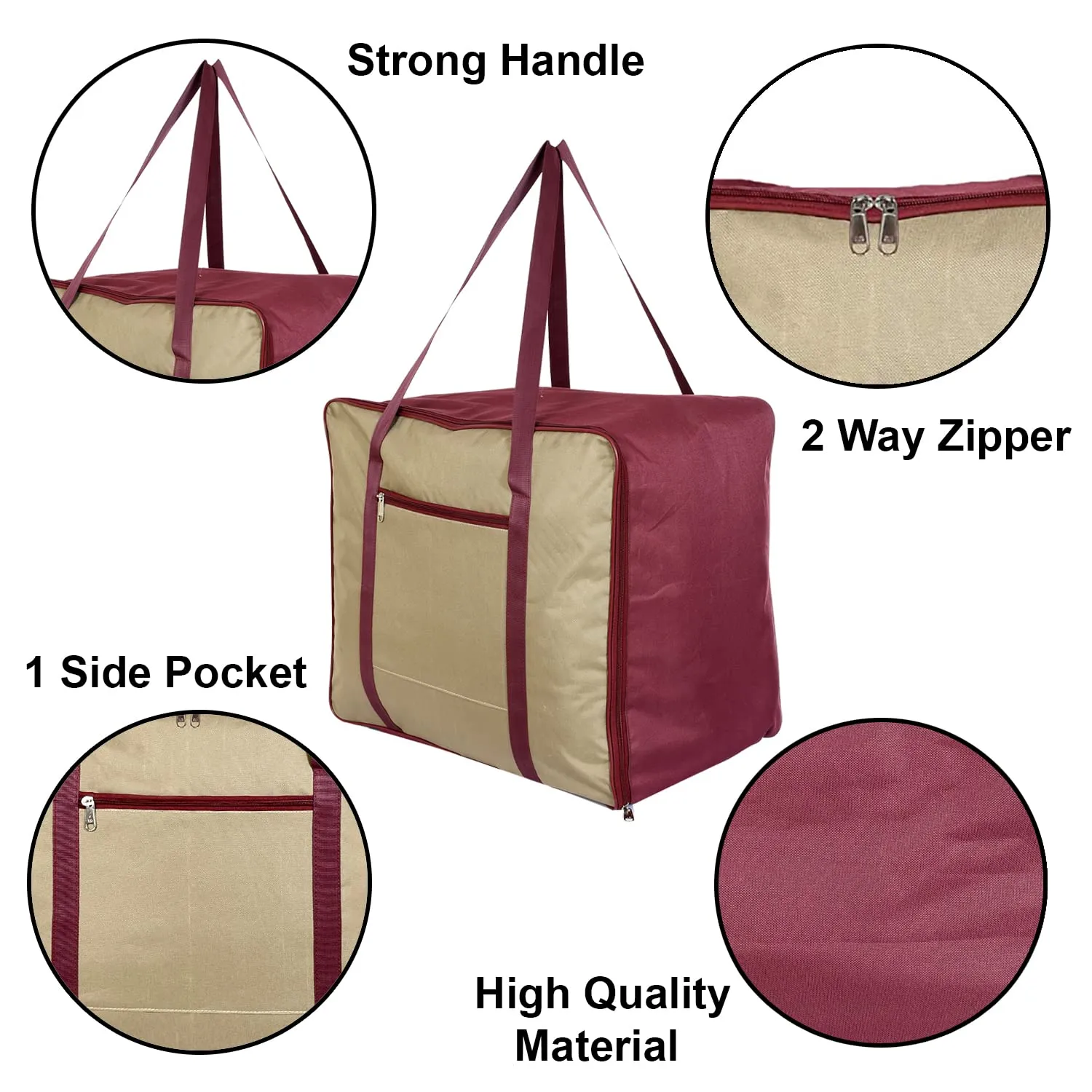 Heart Home Large Moisture Proof Wardrobe Organizer Storage Bag For Clothes With Zipper Closure and Handle (Brown & Maroon)-HS43HEARTH26701