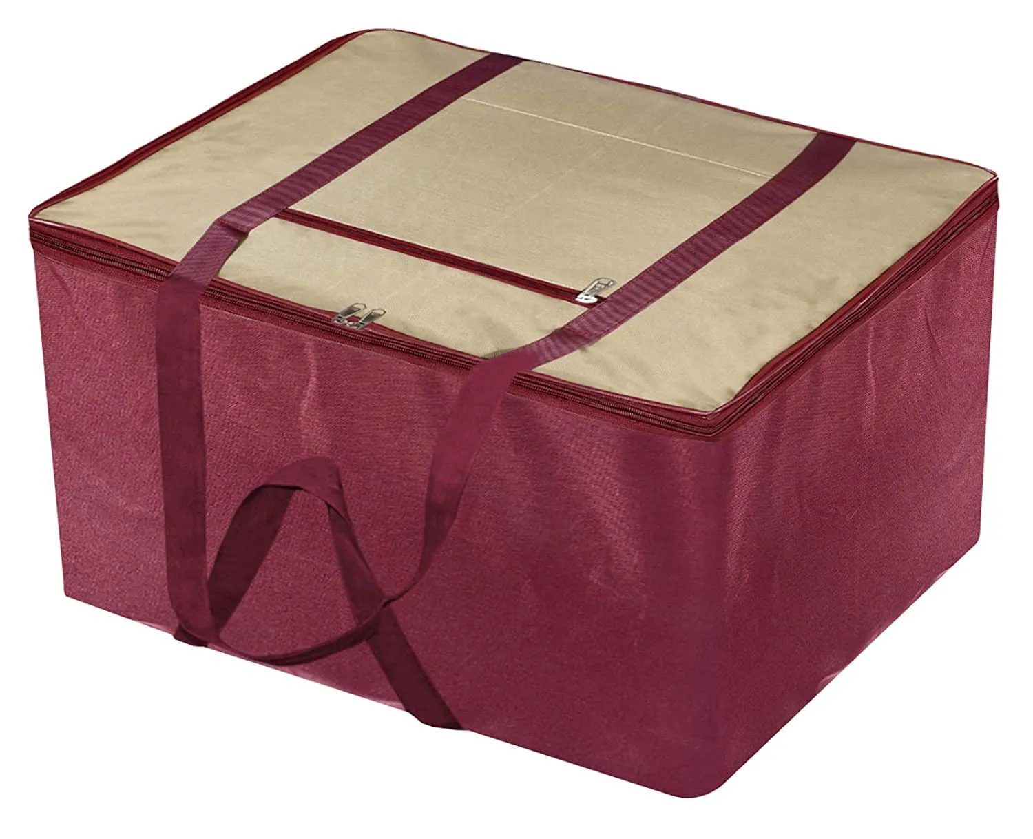 Heart Home Large Moisture Proof Wardrobe Organizer Storage Bag For Clothes With Zipper Closure and Handle (Brown & Maroon)-HS43HEARTH26701