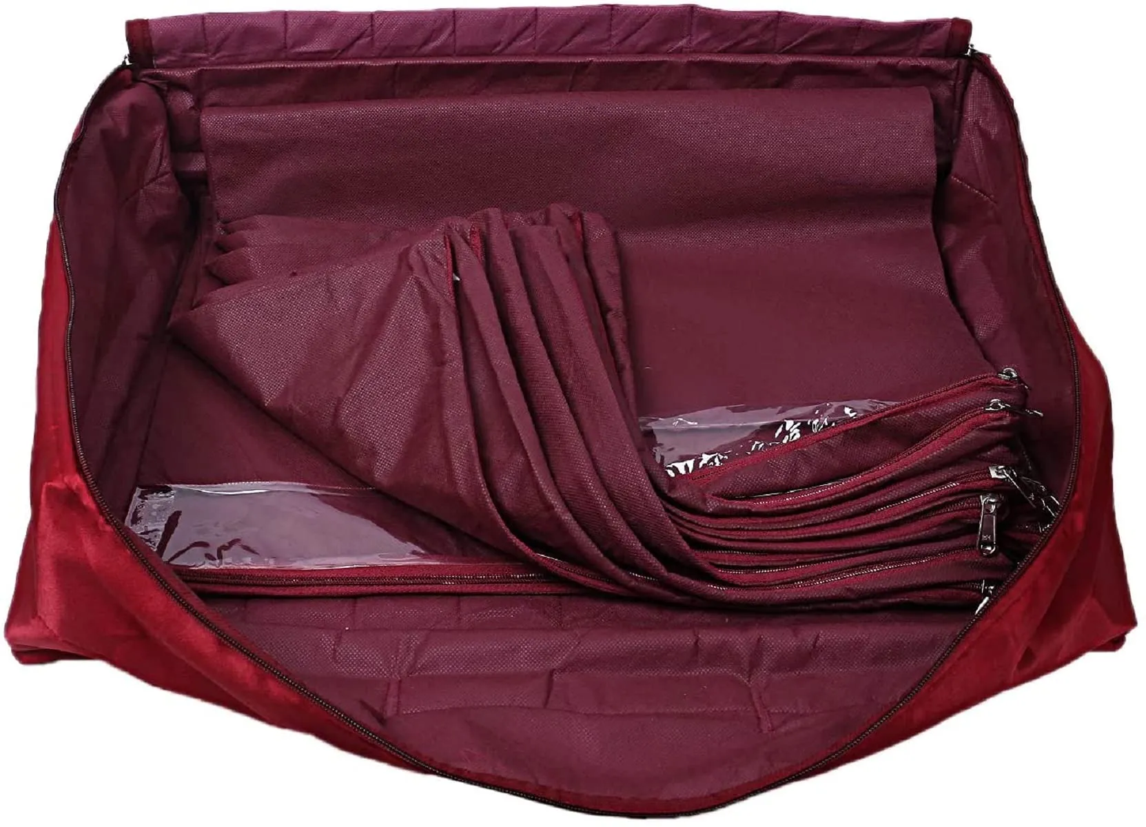 Heart Home Satin Bow Design 12 Flap Saree Cover Bag (Maroon) - CTHH12764