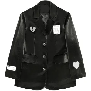 Heart Love PU Classic Black Blazer