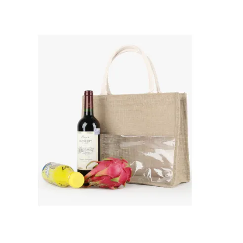 Hessian Shopping Carry Hand bag with Clear Plastic PVC window