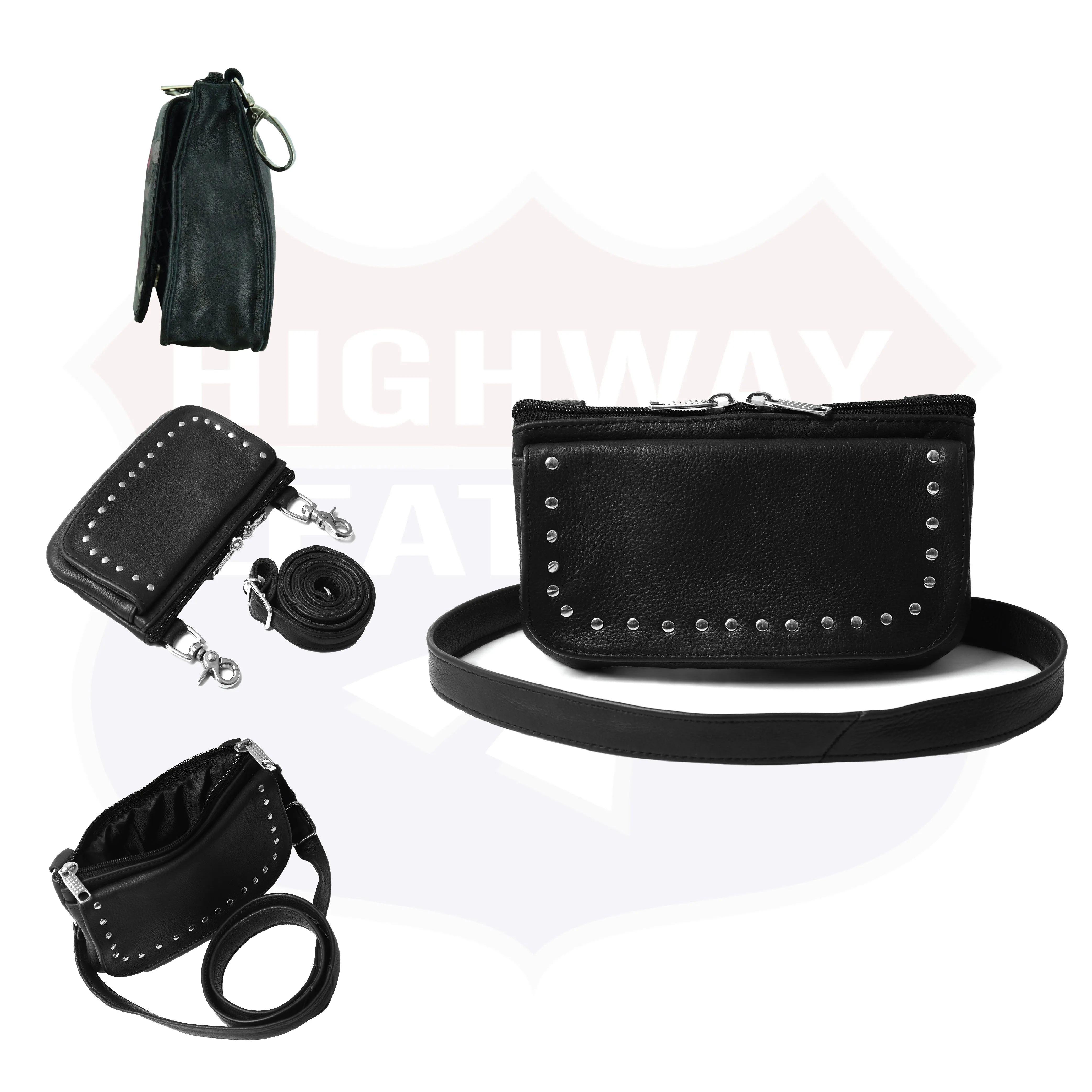 HL80151STUD Women's Black Studded Hip Bag – Trendy & Edgy Accessory