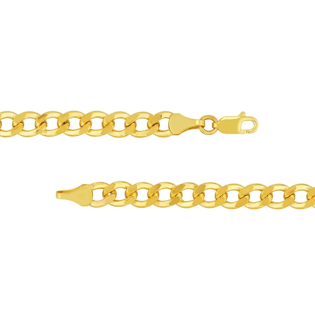 Hollow 14k Yellow Gold 3.5mm Cuban Link Curb Chain Necklace with Lobster Claw Clasp