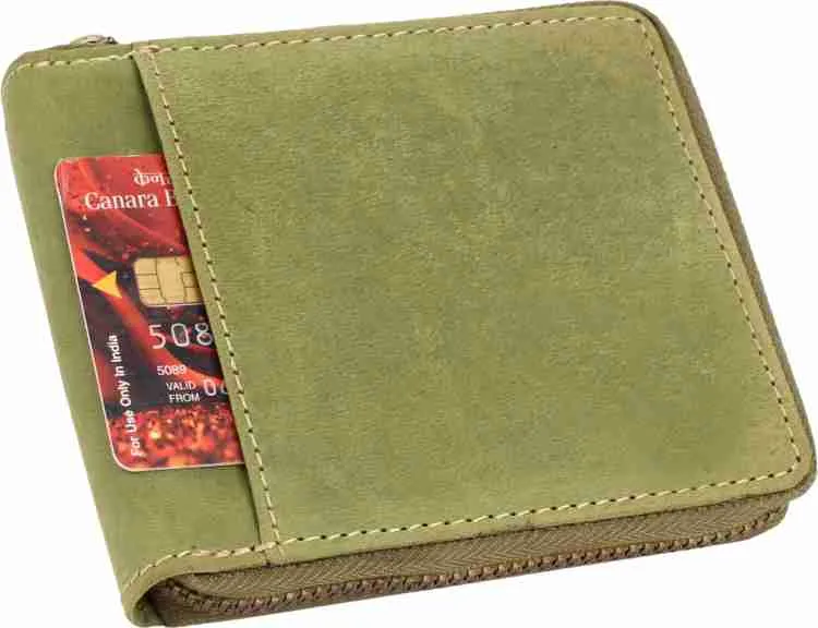 Hunter Casual Zipper Genuine Leather Men's Wallet with RFID (Green)