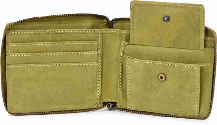 Hunter Casual Zipper Genuine Leather Men's Wallet with RFID (Green)