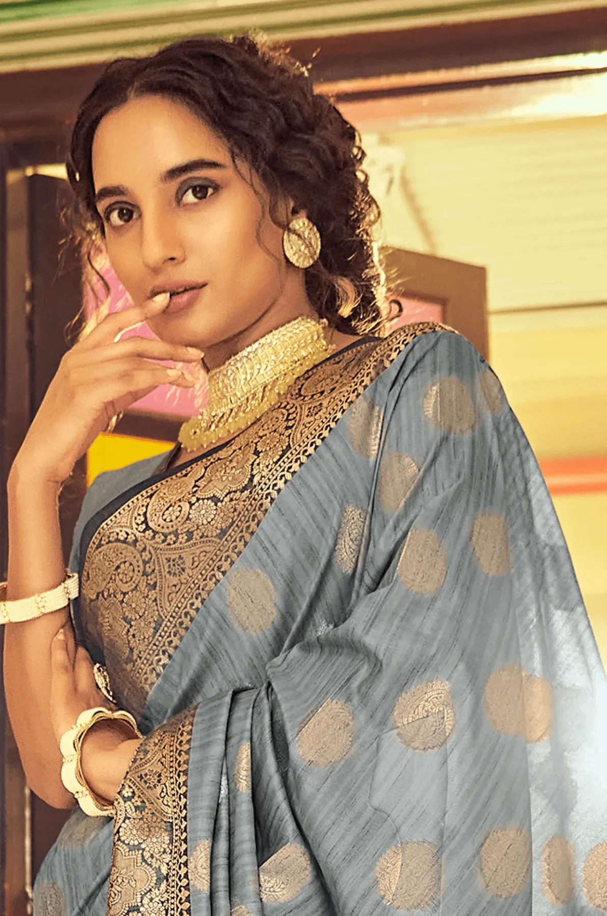 Improbable Grey Soft Banarasi Silk Saree With Stunning Blouse Piece