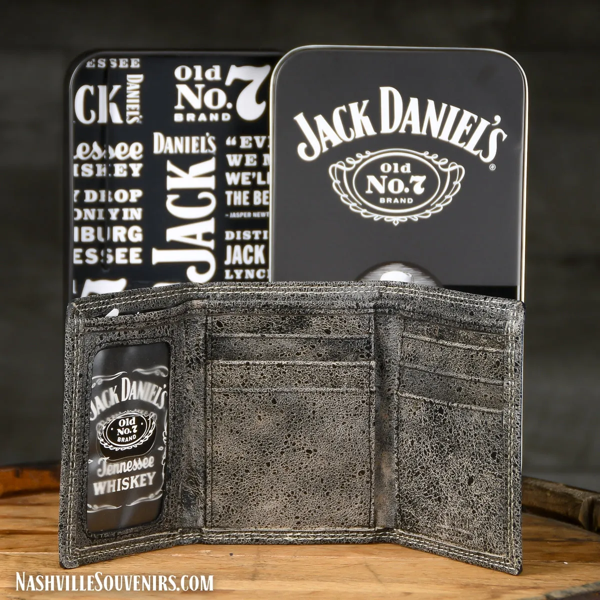 Jack Daniels TriFold Wallet Embroidered Gray and Black Accent