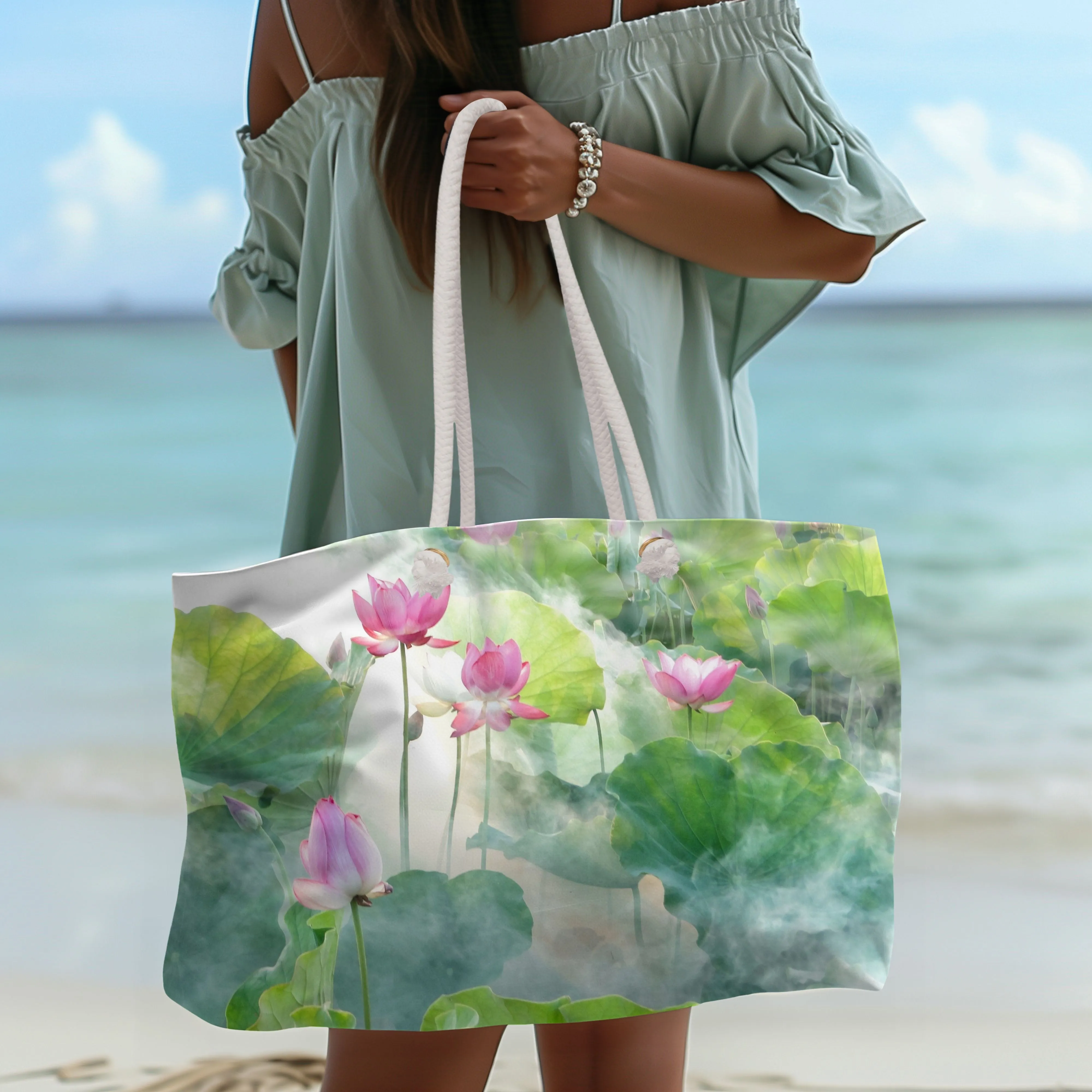 Japanese Lotus Flowers Weekender Tote Bag