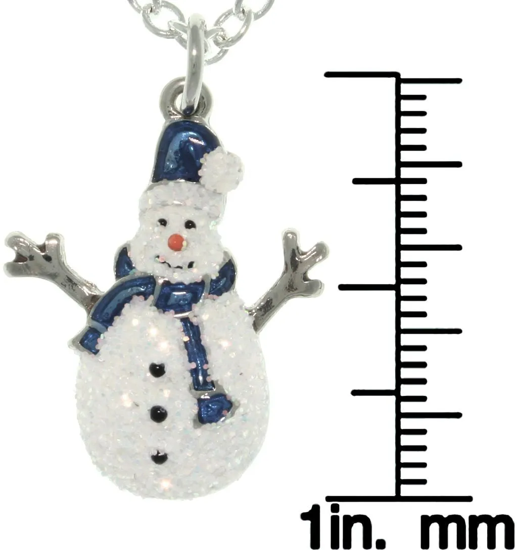 Jewelry Trends Pewter Enamel Holiday Glittered Snowman Charm with 18 Inch Chain Necklace Christmas Gift