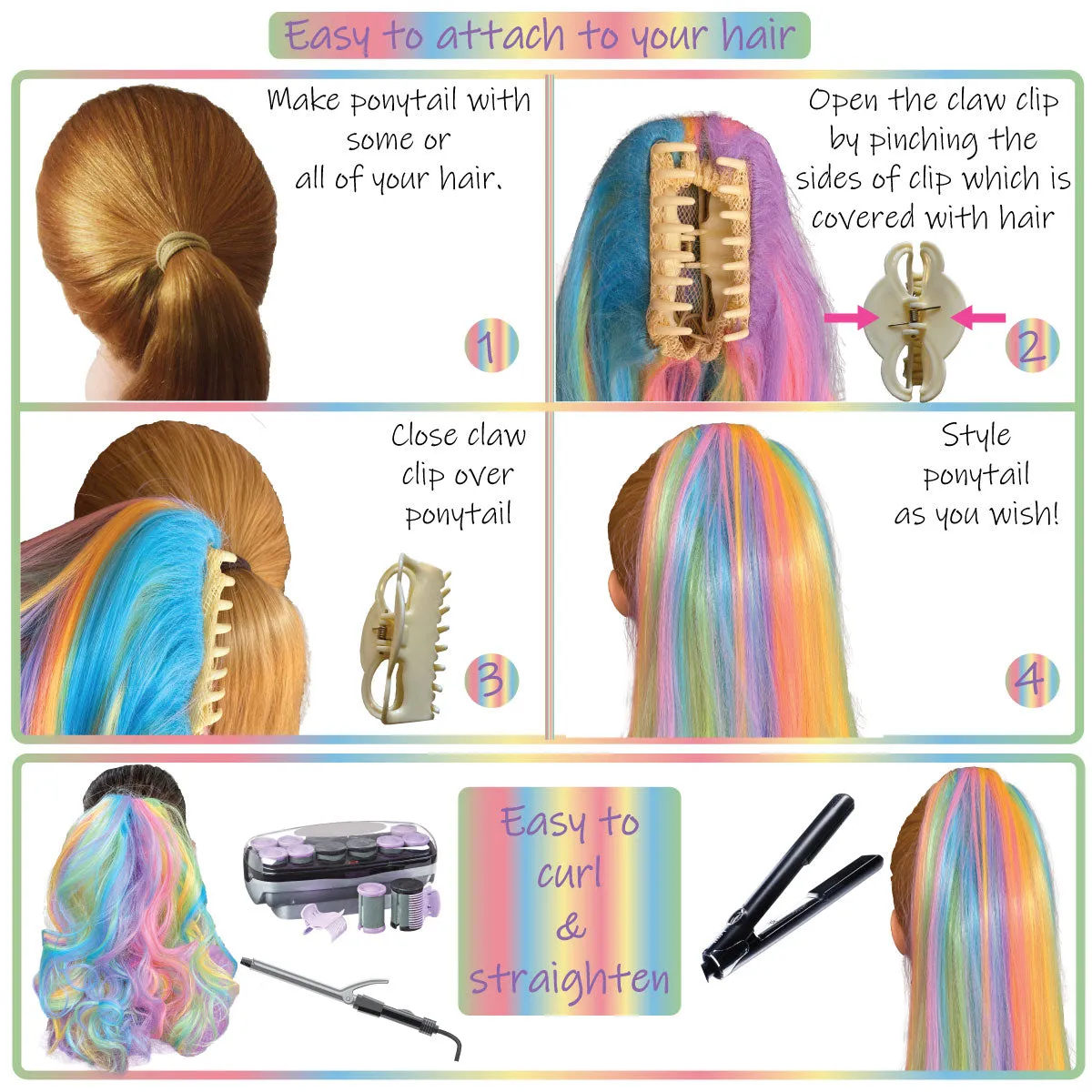 Kids Pastel Rainbow Hair Extensions