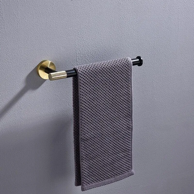 KOS / Bathroom Hardware Set / Knurled Polished Gold & Matte Black