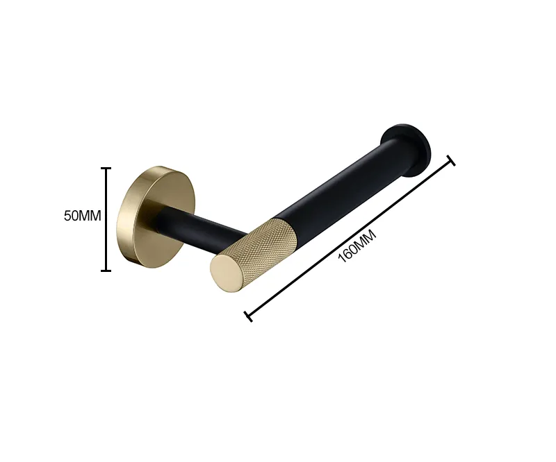 KOS / Bathroom Hardware Set / Knurled Polished Gold & Matte Black