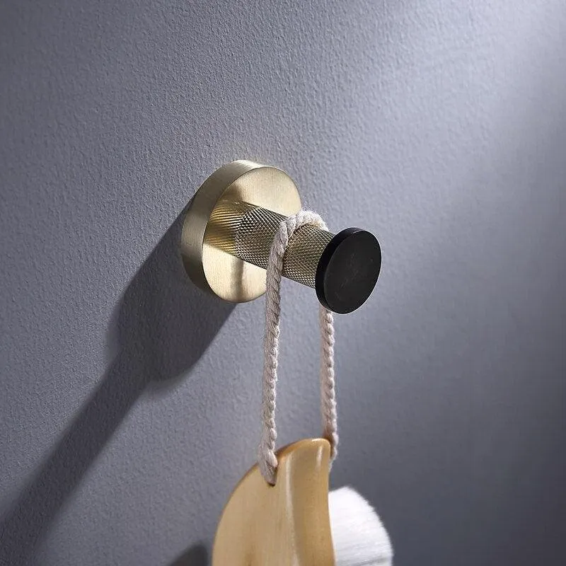 KOS / Bathroom Hardware Set / Knurled Polished Gold & Matte Black