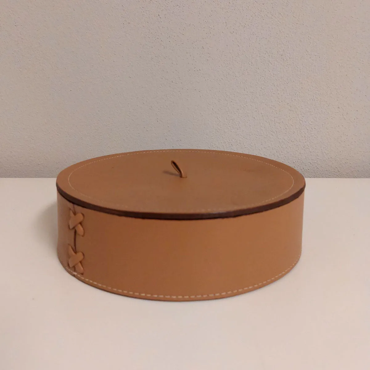 Leather Box - Handmade rope leather round box with lid