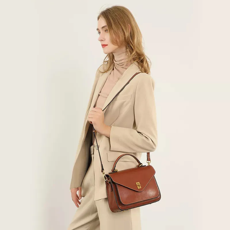 Leather Satchel Top Handle Bag - Compact