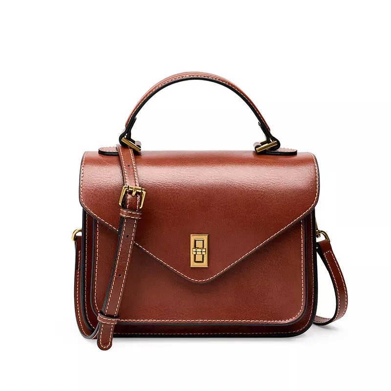 Leather Satchel Top Handle Bag - Compact