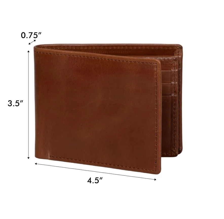 Leather Wallet For Men - Full Grain Leather 9 Card Bifold Serena Brown