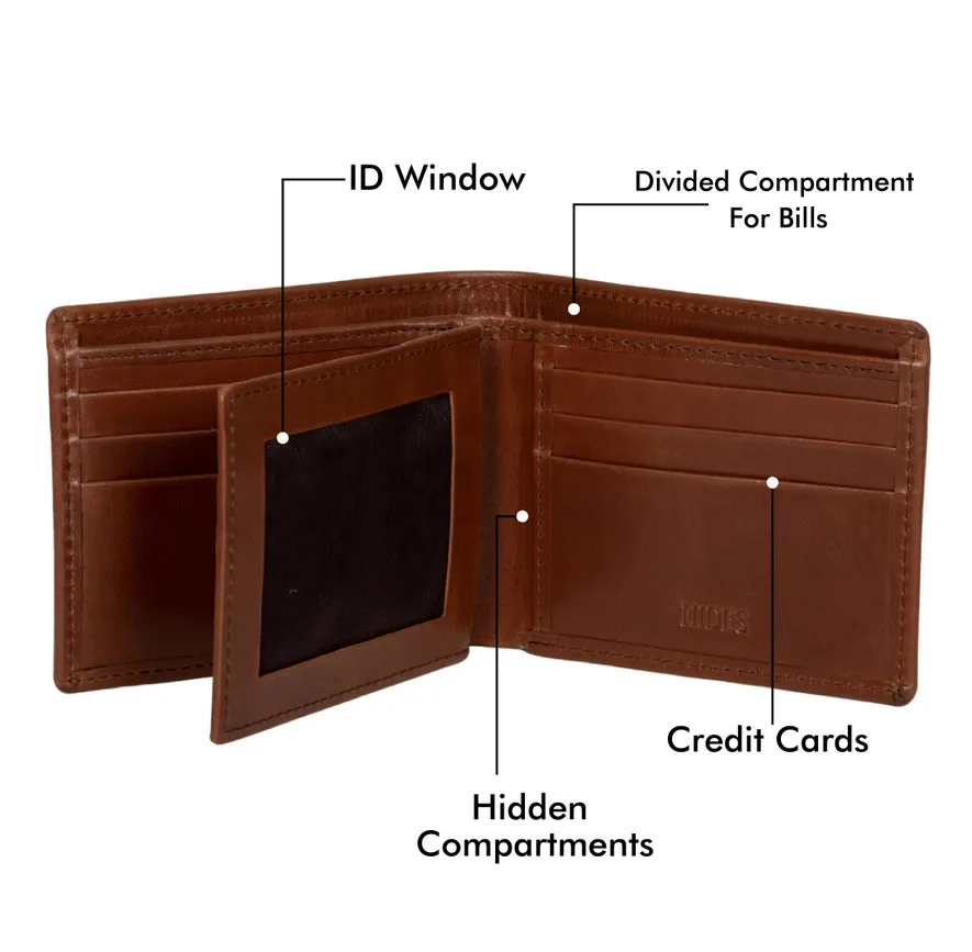 Leather Wallet For Men - Full Grain Leather 9 Card Bifold Serena Brown