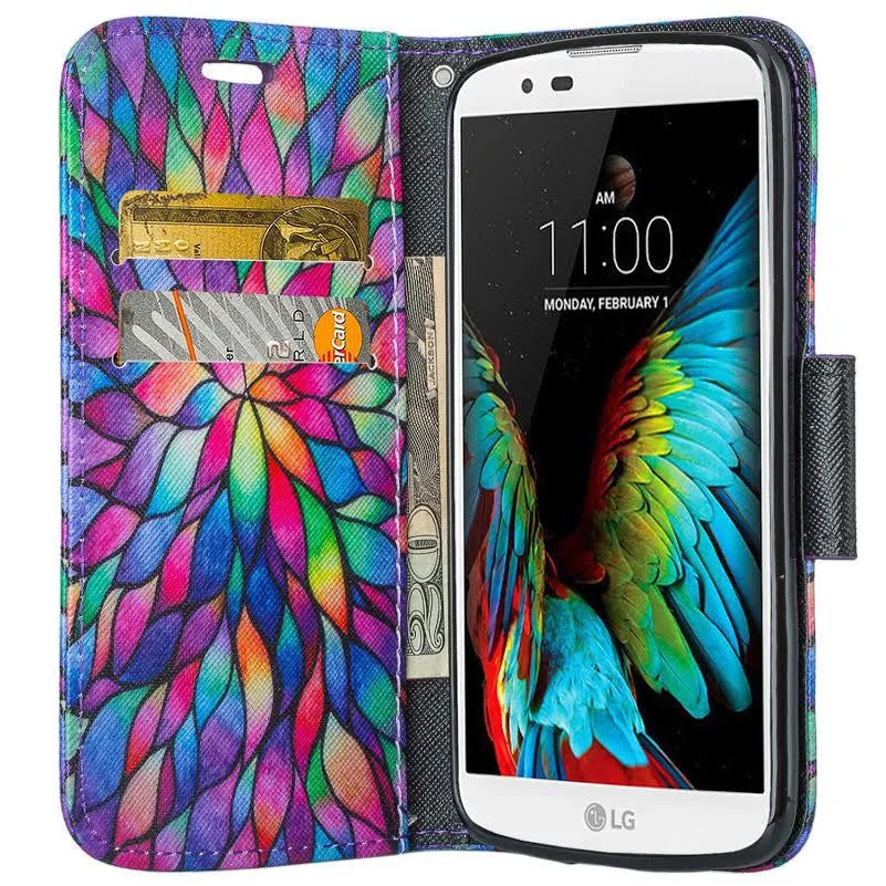 LG K8 | LG Phoenix 2 | LG Escape 3 Case, Wallet Case, Wrist Strap [Kickstand] Pu Leather Wallet Case with ID & Credit Card Slots - Rainbow