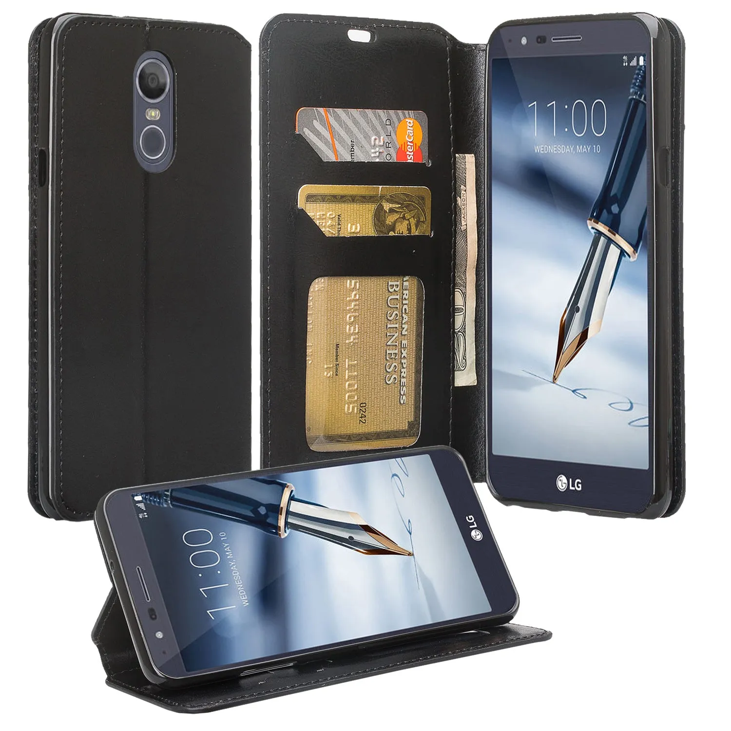 LG Prime 2 Case,Aristo 4 /Aristo 4 Plus Leather Wallet Case [Kickstand] with ID & Credit Card Slots - Black