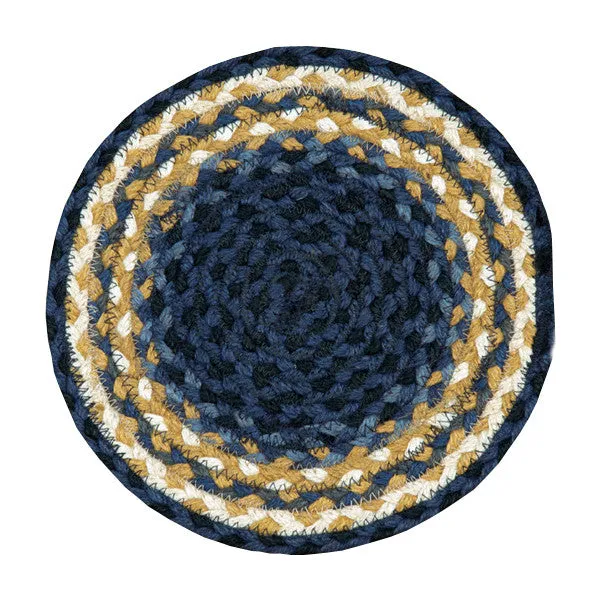 Light & Dark Blue/Mustard Braided Rug In Different Shapes And Sizes