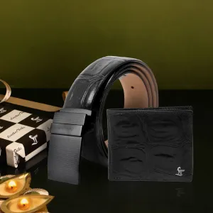 Luxury Corporate Diwali Gift | Great Dane |  Leather Belt, Wallet Set  for Men |  Color: Black