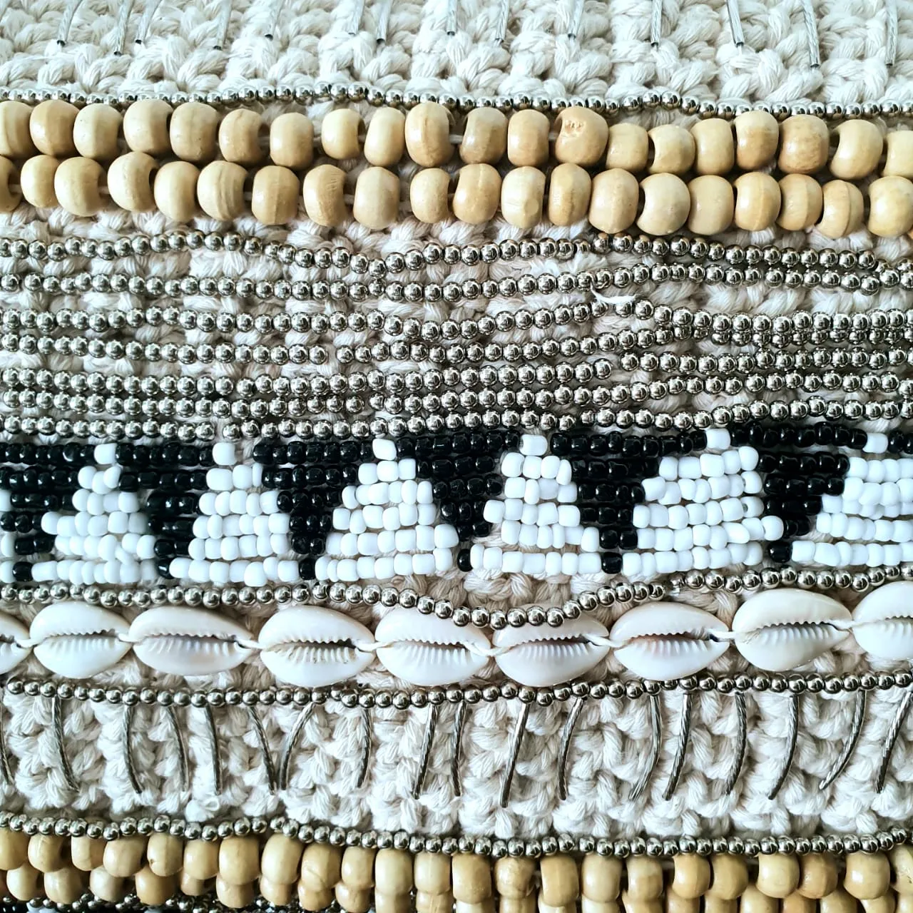 Macrame Cushion With Stunning Shell and Bead Pattern