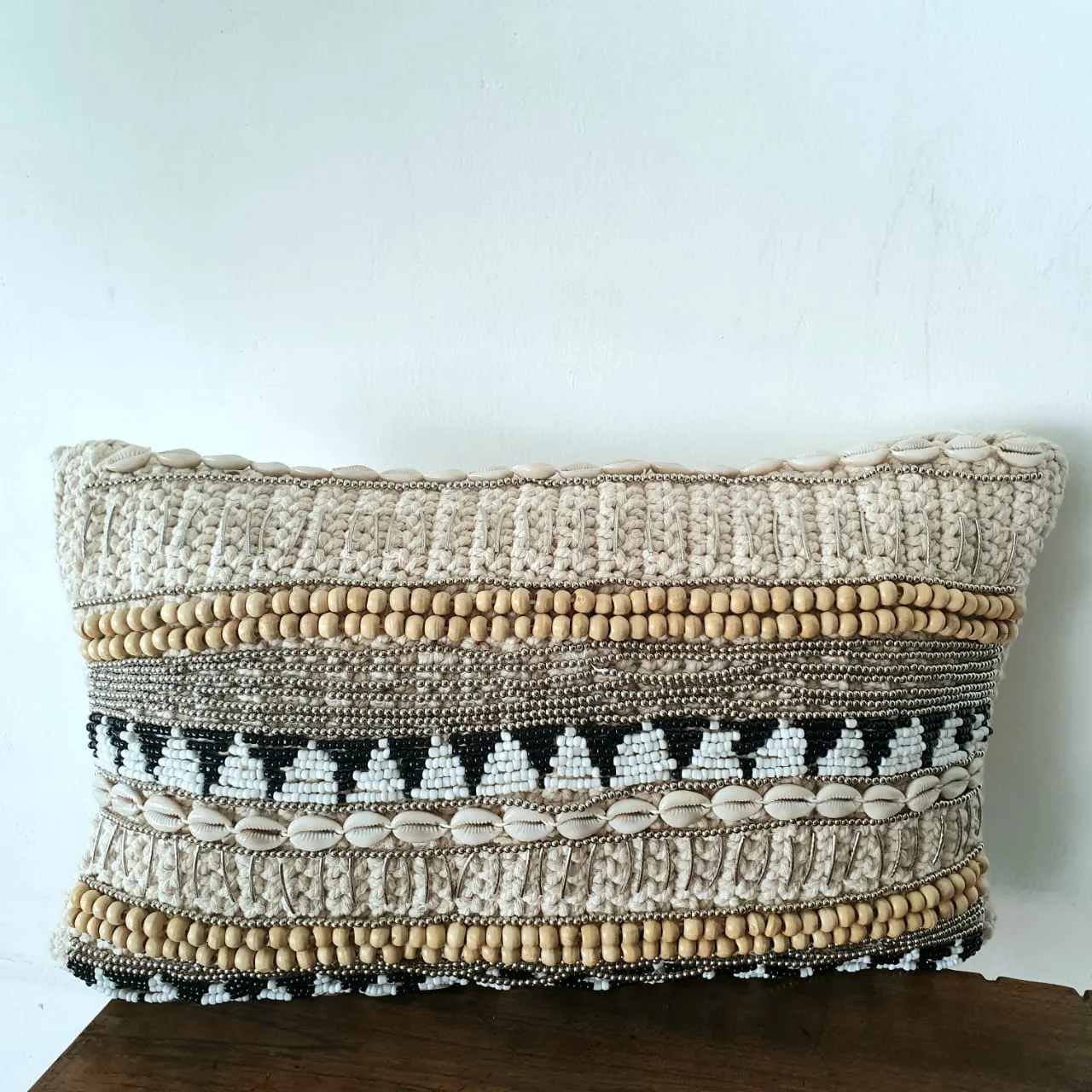 Macrame Cushion With Stunning Shell and Bead Pattern