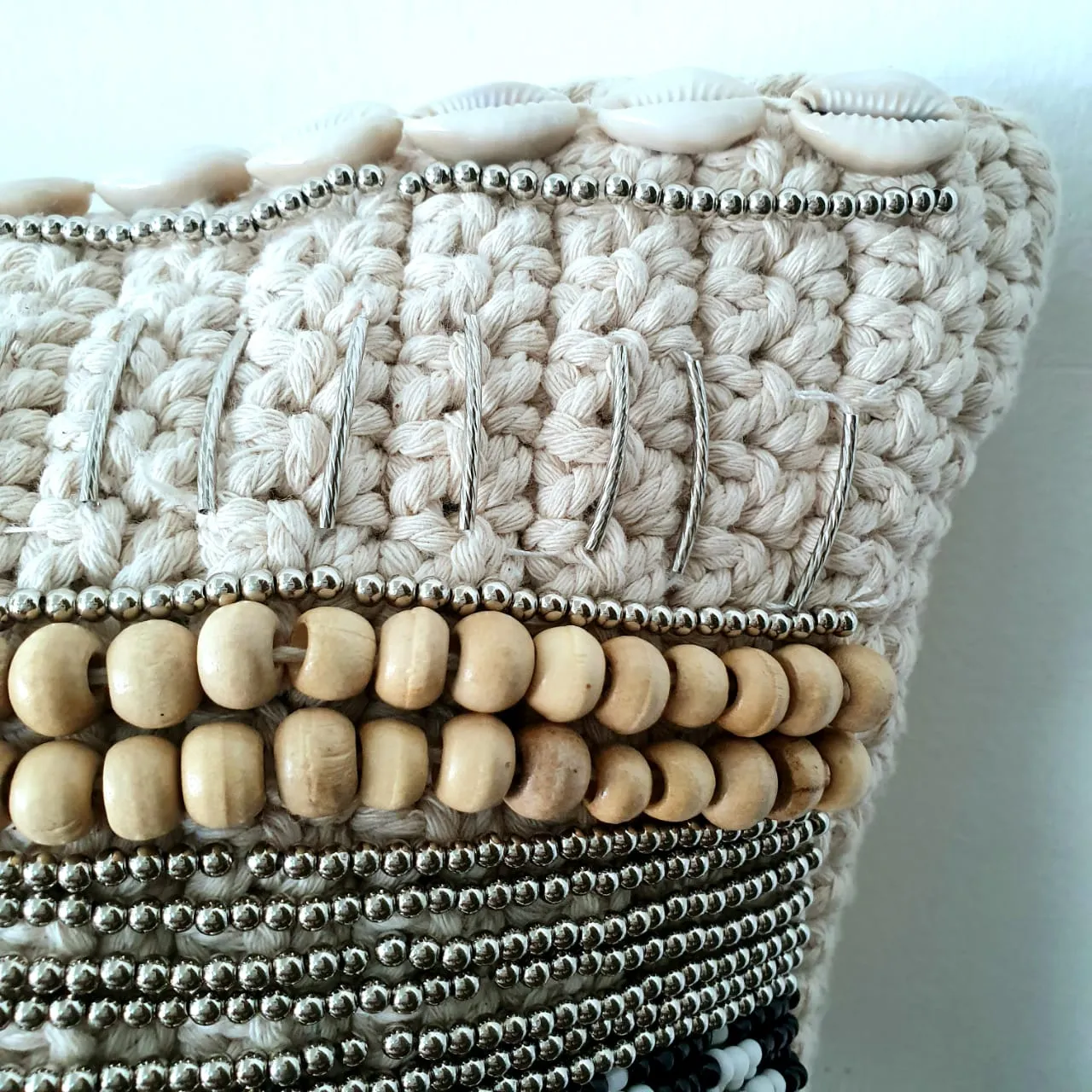 Macrame Cushion With Stunning Shell and Bead Pattern