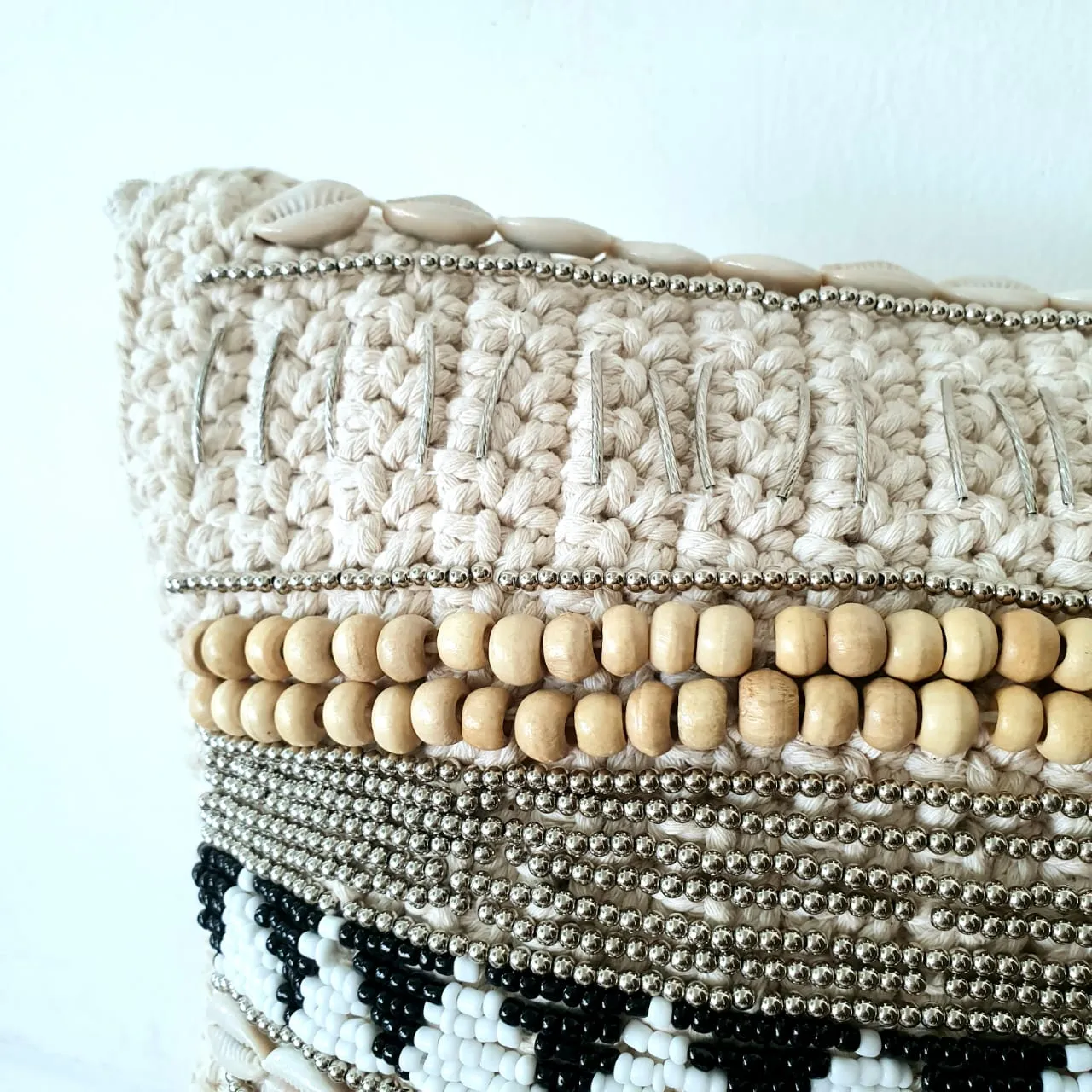 Macrame Cushion With Stunning Shell and Bead Pattern