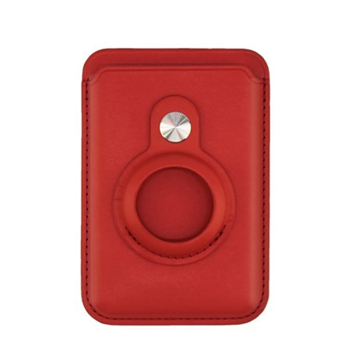 Magnetic Apple AirTag MagSafe Leather Wallet Credit Card Holder - Red