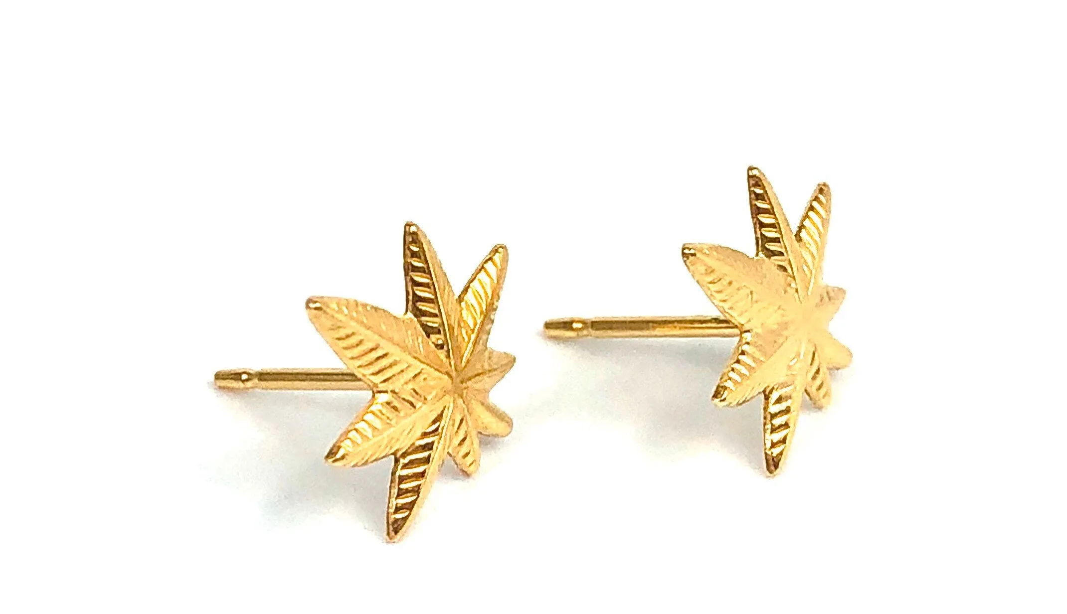 Marijuana leaf earings, 14KGF leaf stud earring, 14K gold filled , Sku #1156-4