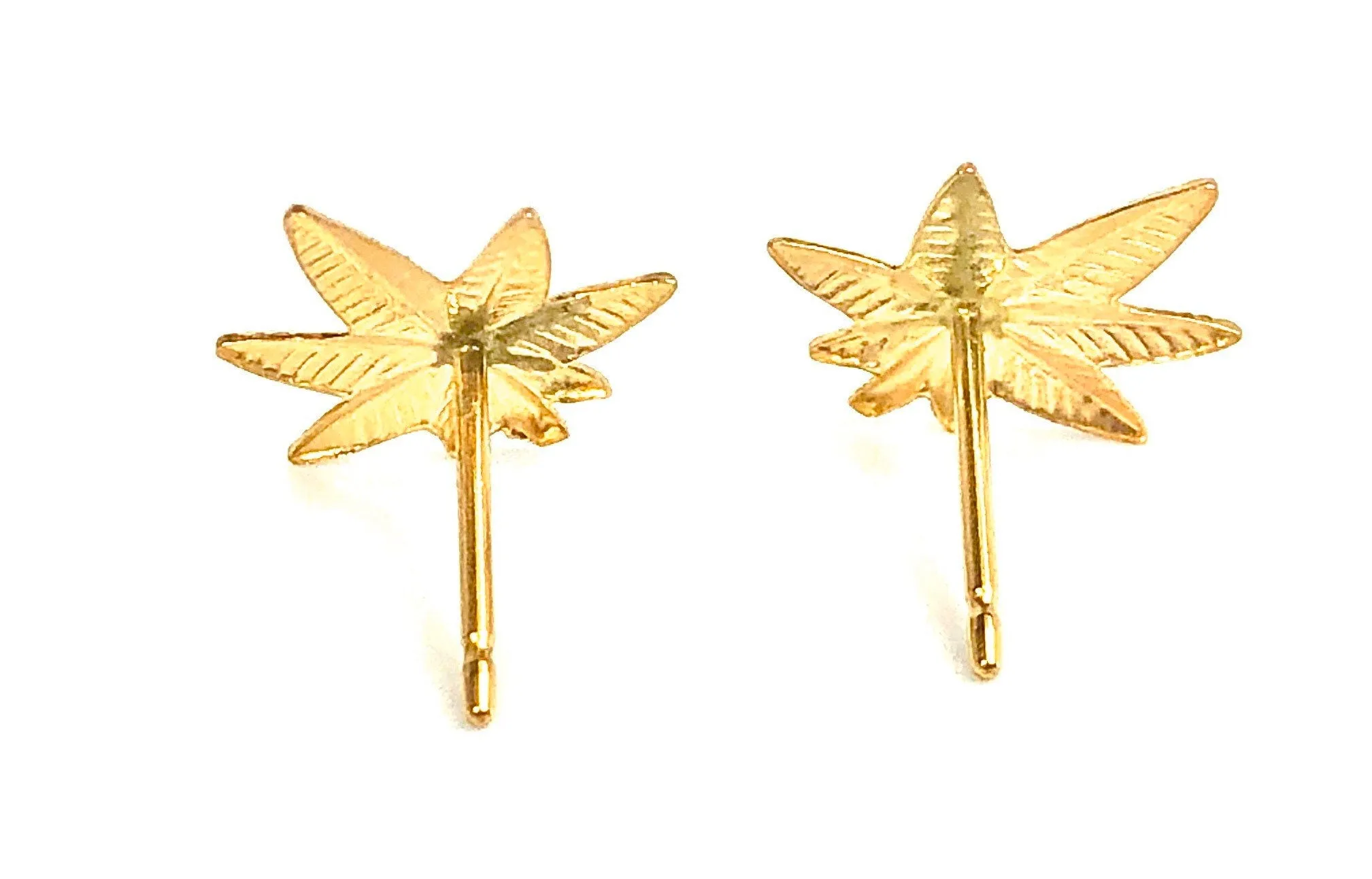 Marijuana leaf earings, 14KGF leaf stud earring, 14K gold filled , Sku #1156-4