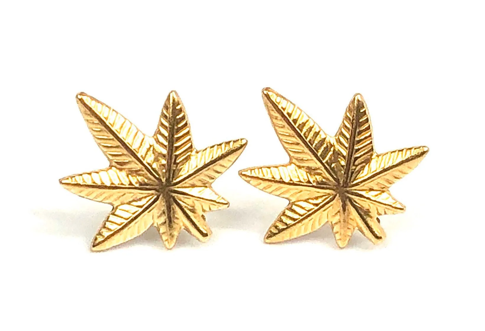 Marijuana leaf earings, 14KGF leaf stud earring, 14K gold filled , Sku #1156-4