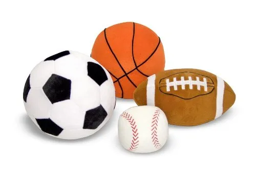 Melissa and Doug - Sports Throw Pillows With Mesh Storage Bag Plush Basketball, Baseball, Soccer Ball, and Football