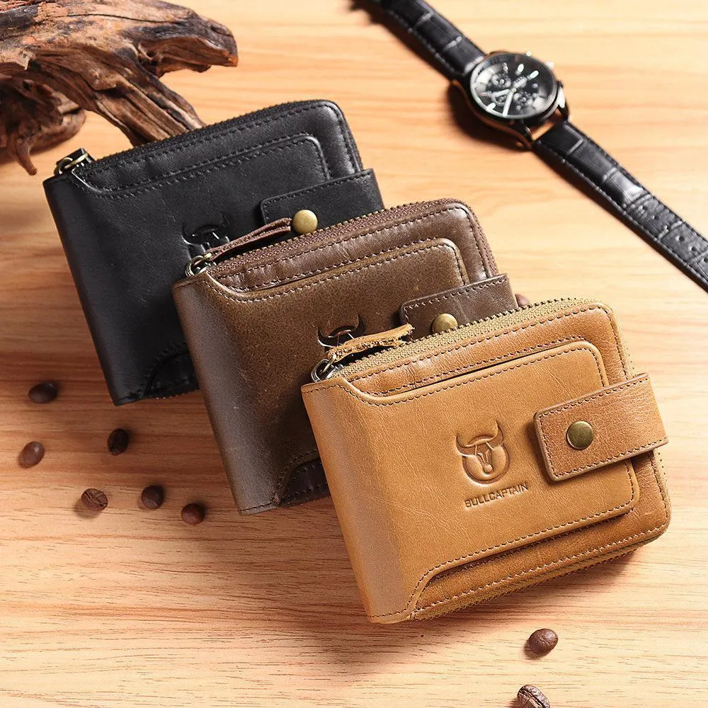 Men RFID Antimagnetic Solid Cowhide 11 Card Slots Coin Bag Zipper Wallet