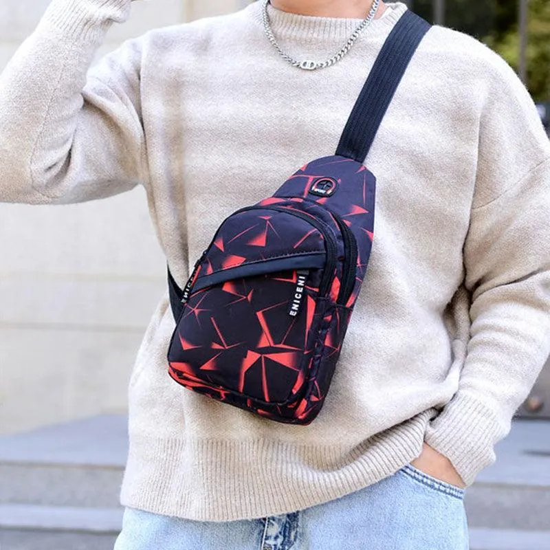 Men Sling Chest Bag Earphone Hole Design Crossbody Bag