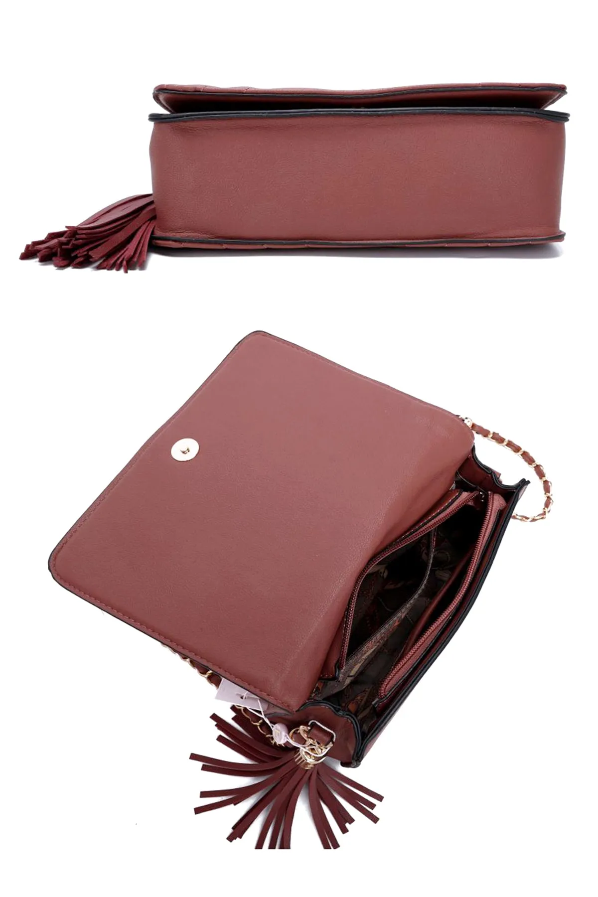 Metal Pattern Stitching Tassel Crossbody Bag