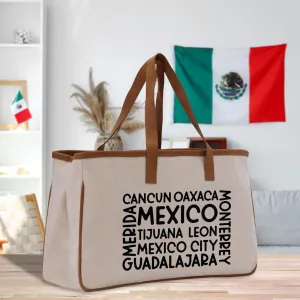 Mexico Cotton Canvas Tote Bag Cancun Trip Bag Mexico Wedding Welcome Bag Party Favor Bags (MXTB1002)