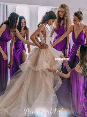 Mismatched Purple Chiffon A-Line Stunning Bridesmaid Dress, FC4583