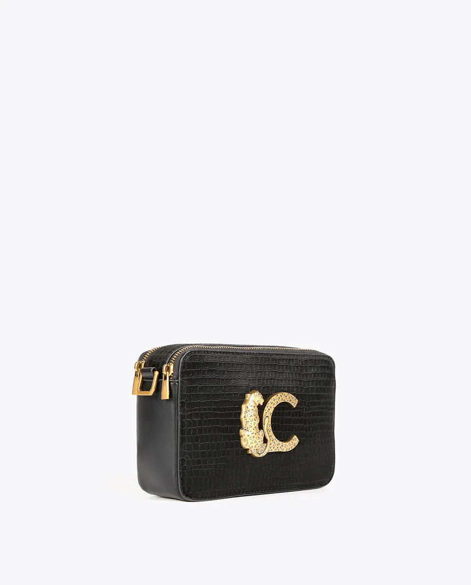 Mock croc faux leather crossbody bag