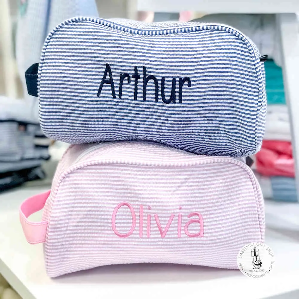 Monogrammed Seersucker Toiletry Bags