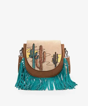 Montana West Cactus Embroidered Fringe Crossbody Bag