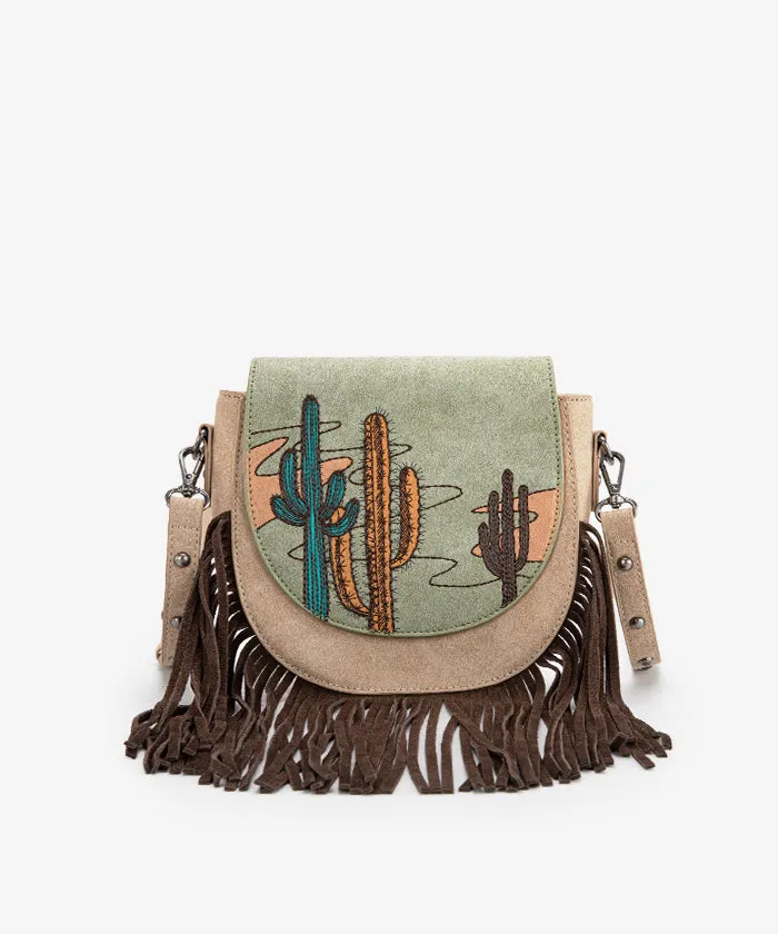 Montana West Cactus Embroidered Fringe Crossbody Bag